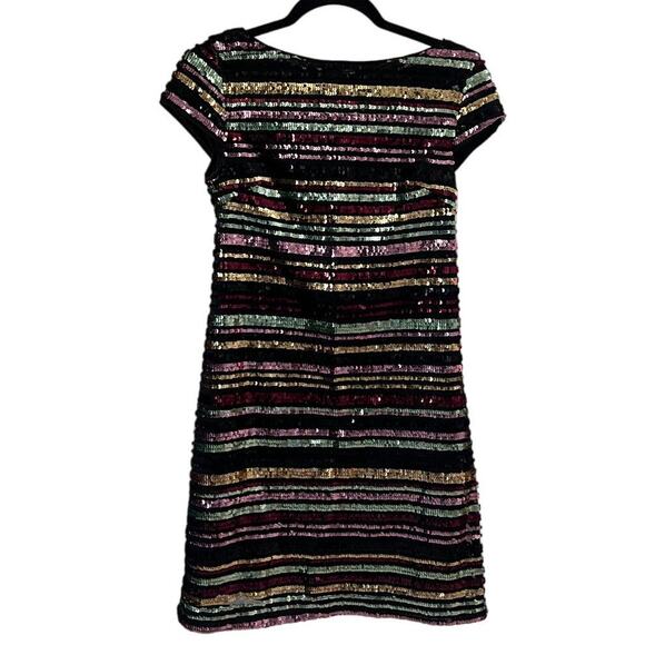 Vince Camuto Rainbow Sequin & Mesh Striped Bodycon Mini Dress Size 2 Glam Party - Picture 1 of 9